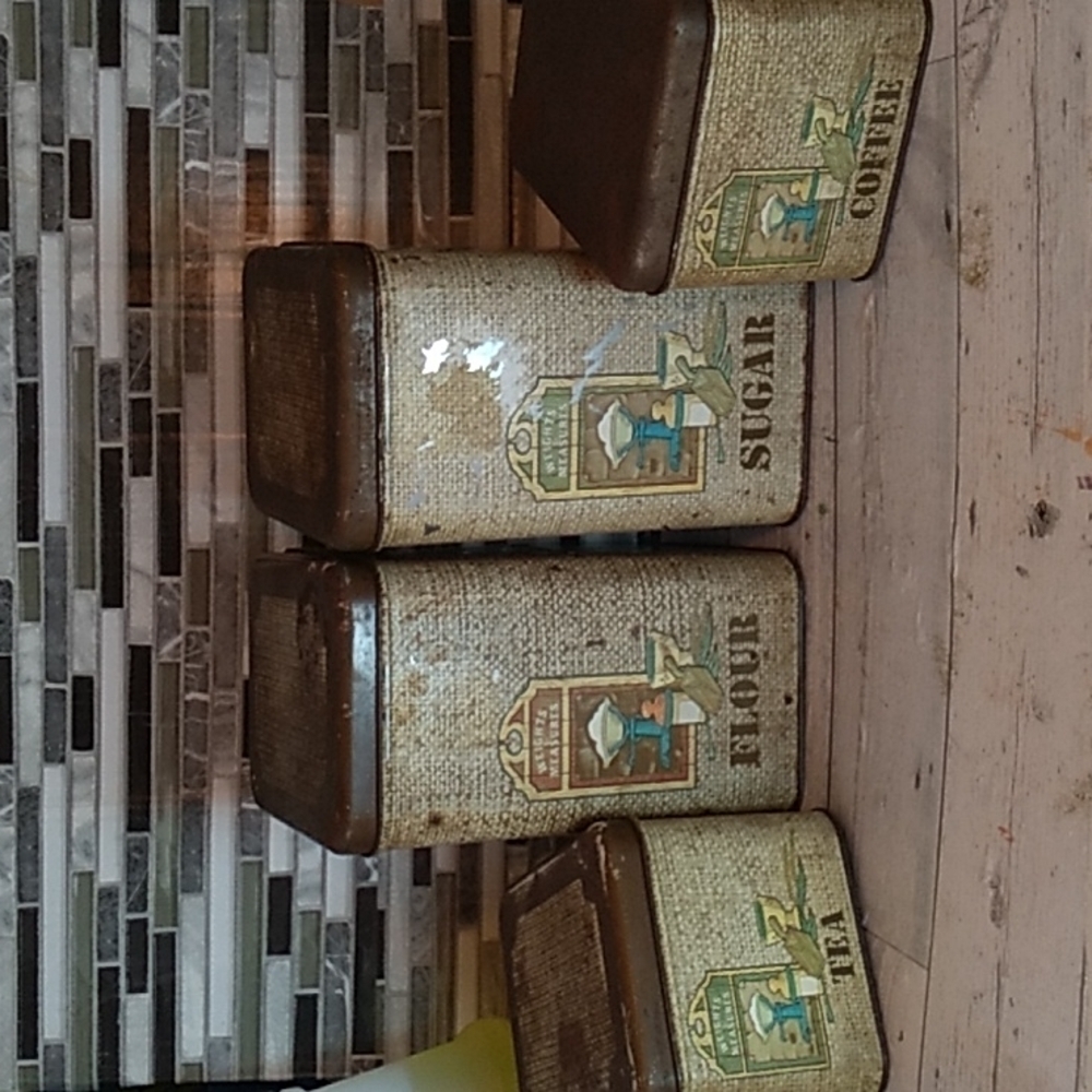 Vintage 1970s Cheinco metal farmhouse primitive canister set
